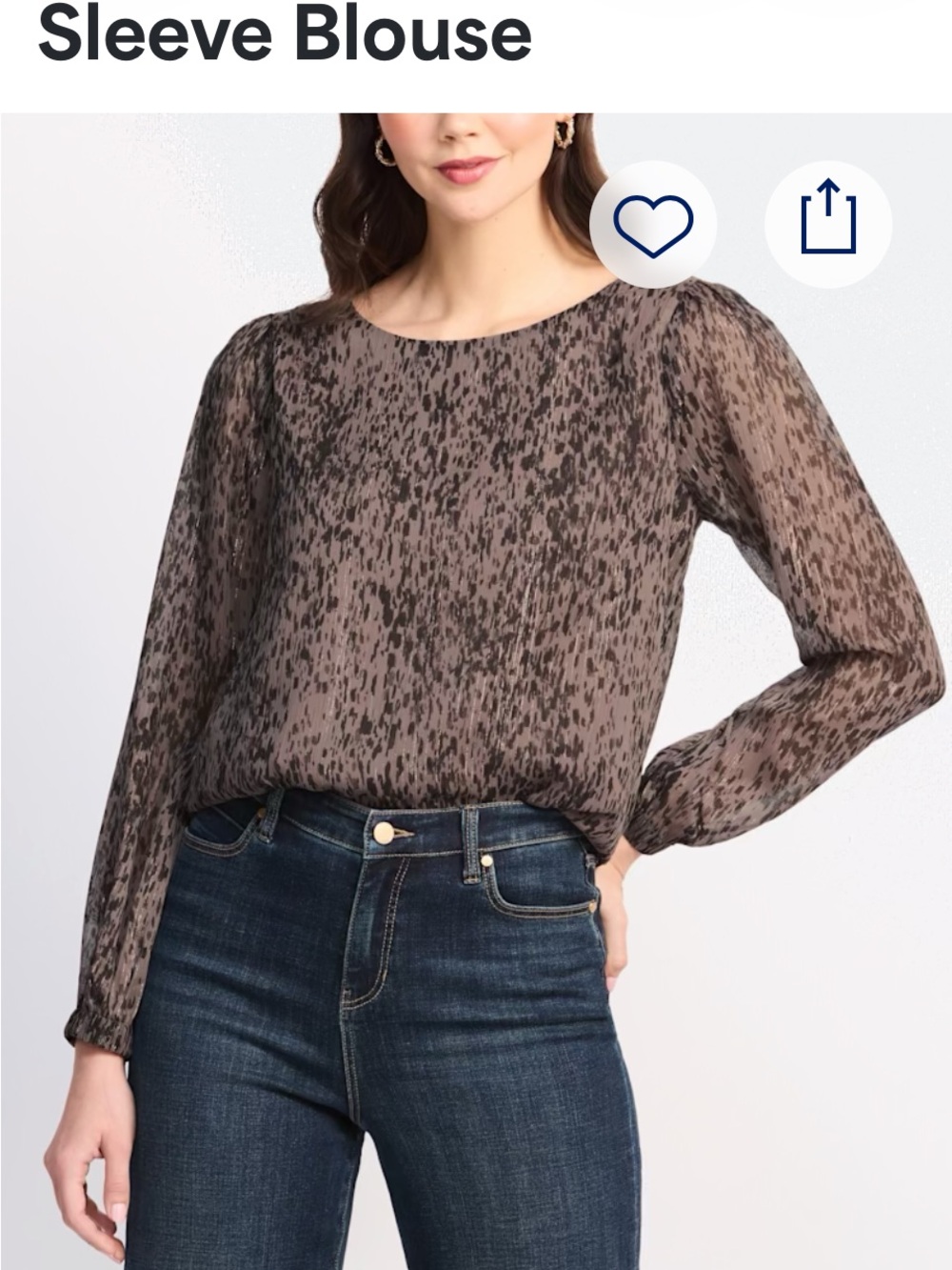 Sheer Brown Printed Long-Sleeve Blouse (Stitch Fix)
